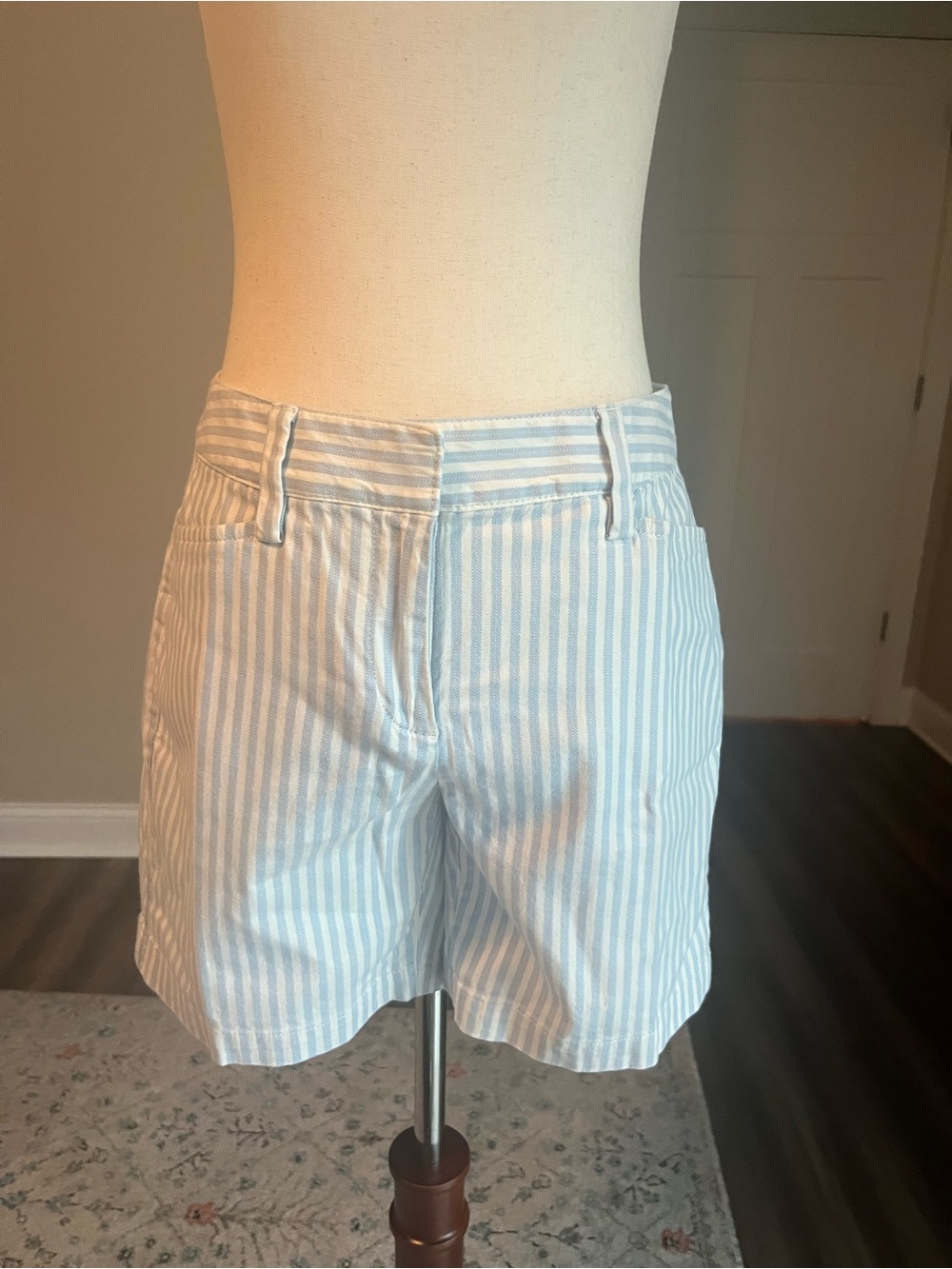 Lands' End Light Blue & White Striped Women's Bermuda Shorts